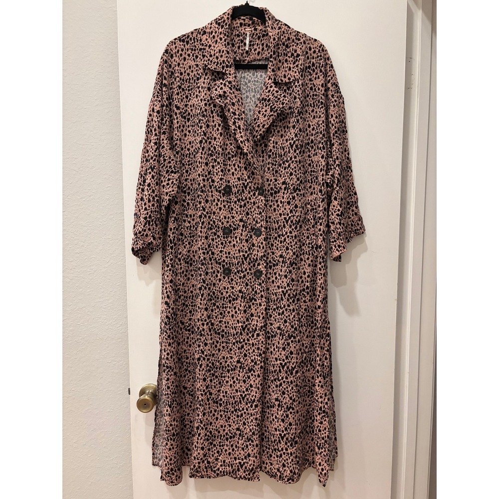 NWOT Free People Daria Maxi Dress Duster Leopard Cheetah Print Midi Boho Chic